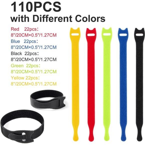 110PCS Cord Organizer 8 × 1/2" Reusable Cable Ties with Hook and Loop - Picture 5 of 8